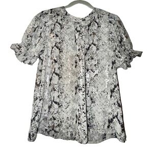 THML White & Black Sequin Snake-Print Short Sleeve Blouse; new with tags! Sz XS